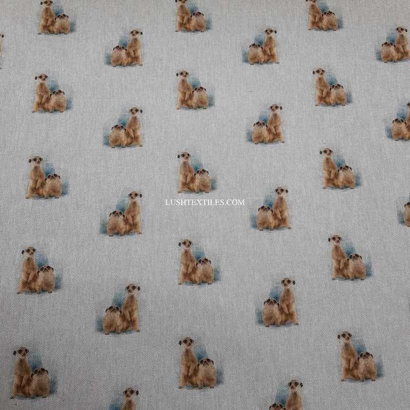 Digital Cotton Animal Linen Fabric, Meerkat