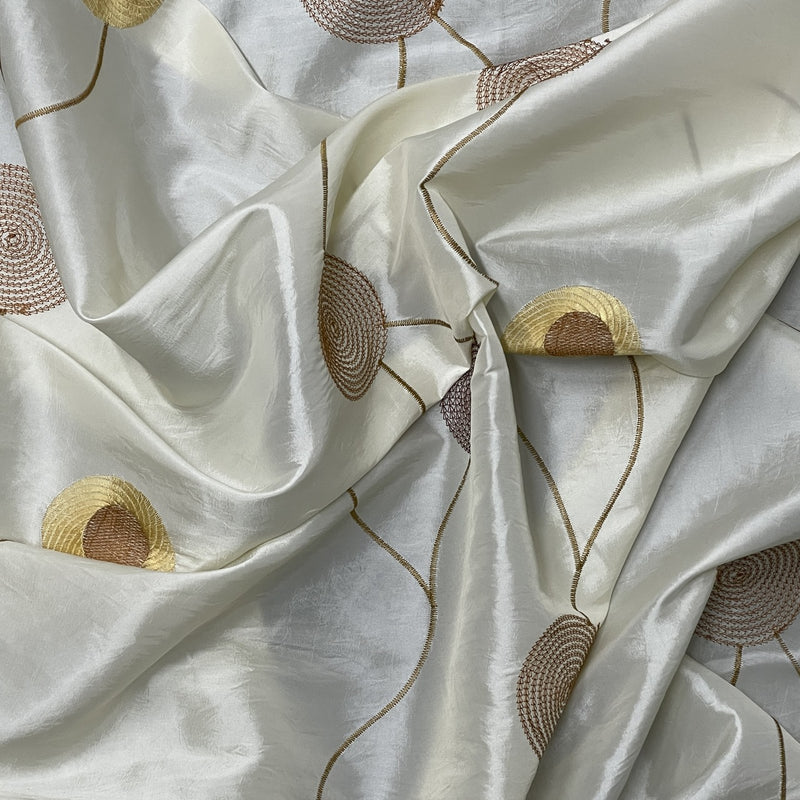 Embroidery Circle Taffeta Fabric, Cream