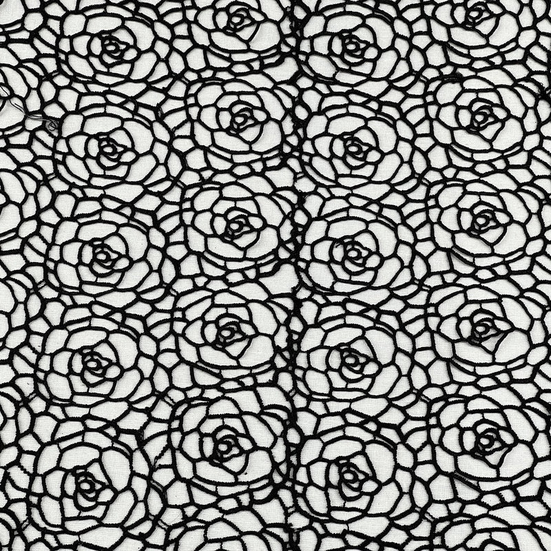 All Over Rose Guipure French Venice Lace Fabric, Black