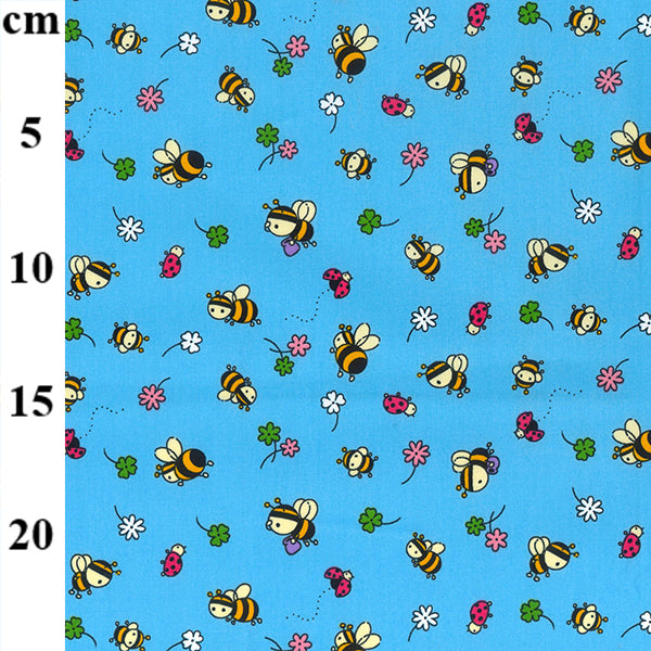 Bumblebee & Flowers Rose & Hubble Cotton Poplin Fabric