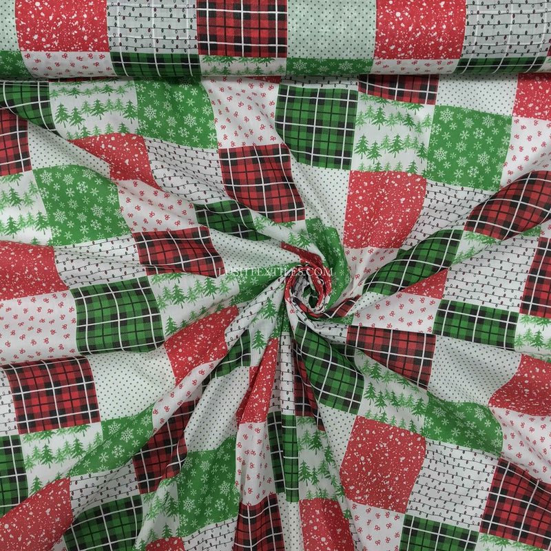 Christmas Patchwork Quilting Polycotton Fabric, Red