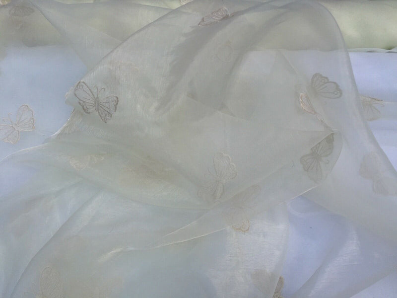 Cream Embroidery BUTTERFLY Organza Voile Fabric Dress Window Drapes Net Curtain