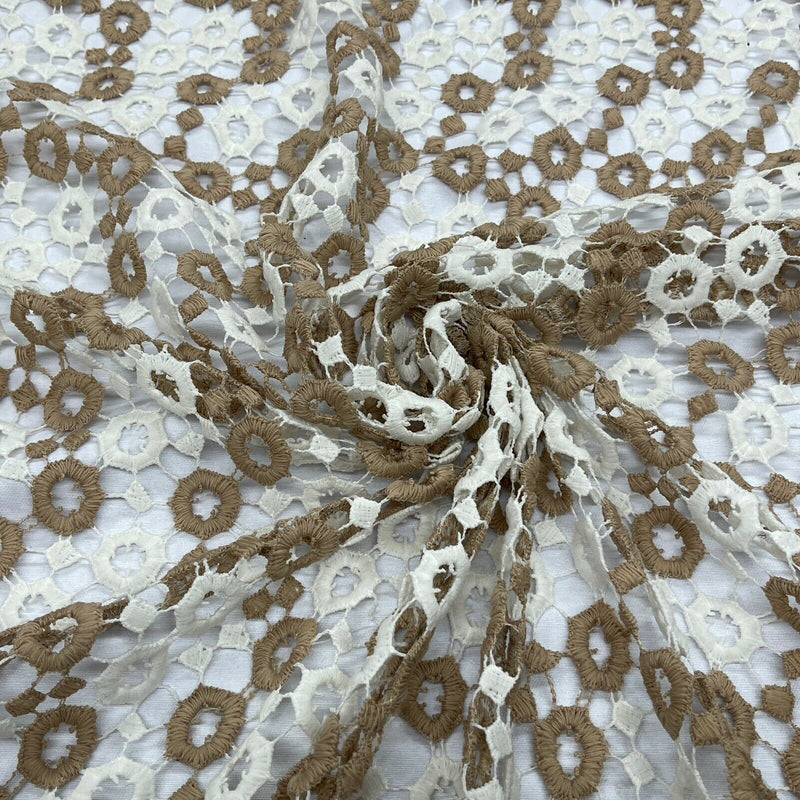 Brown & Cream Spotted Guipure Corded Dress Lace Lingerie Trim Wedding Fabric 50"