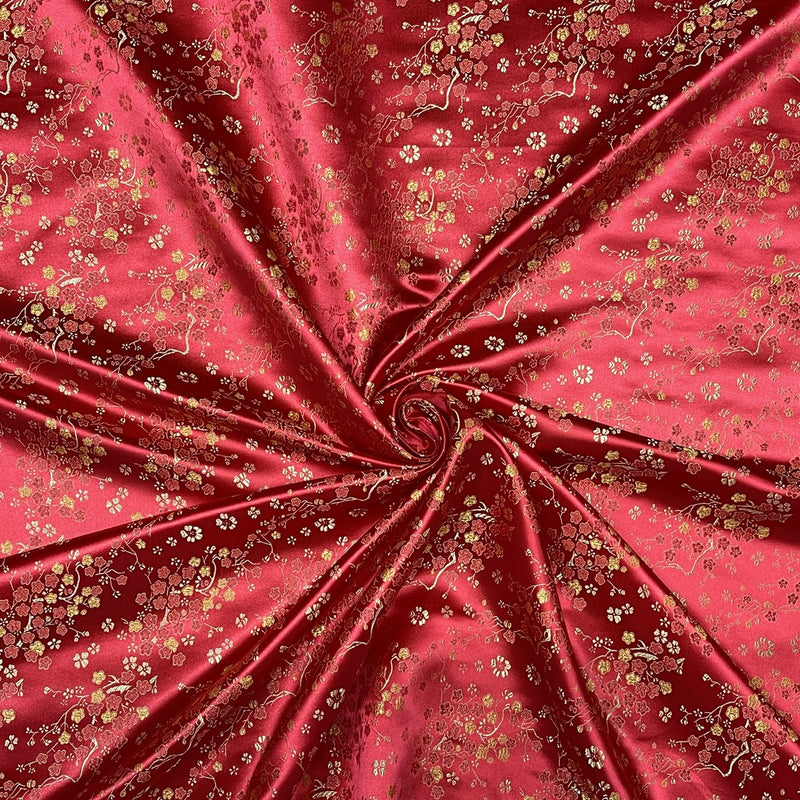 Chinese Blossom Silk Jacquard Brocade Fabric, Red