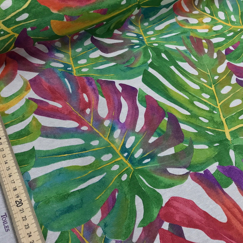 Tropical Hawaiian Leaves Cotton Canvas Furnishing Fabric, Summer