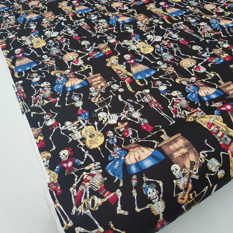 Day Of The Dead Rose & Hubble Skeletons Cotton Poplin Fabric