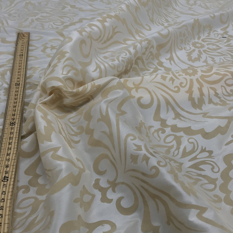 Cream Damask Velvet Flock Taffeta Fabric