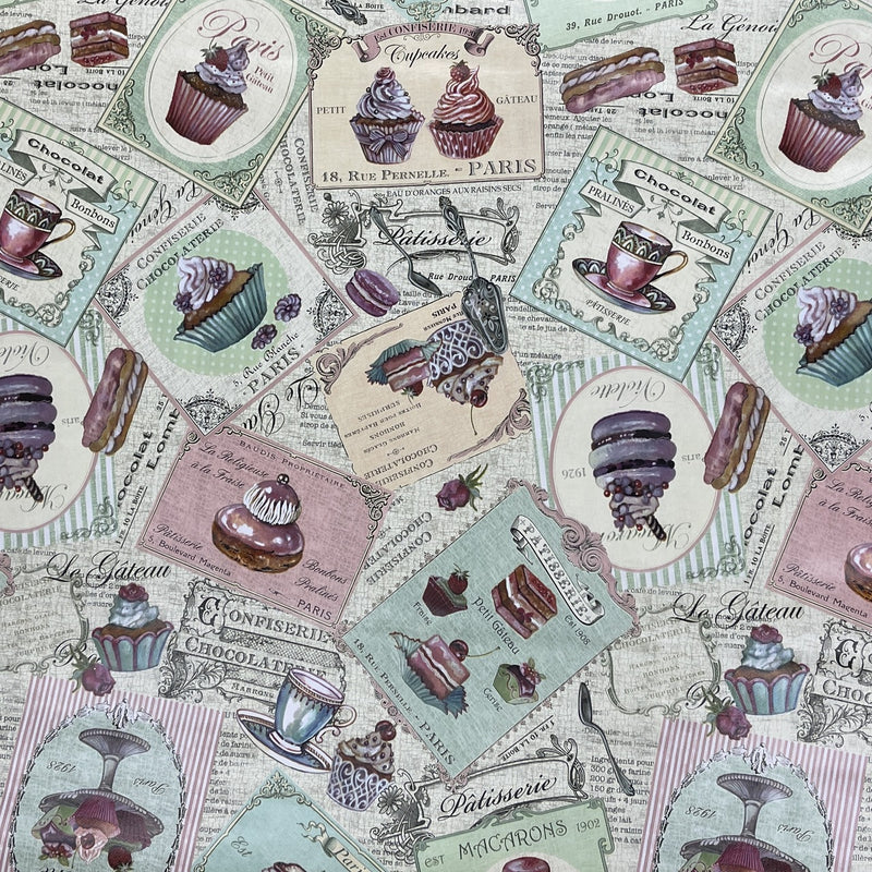 Cupcakes Paris Print PVC Table Oilcloth Fabric