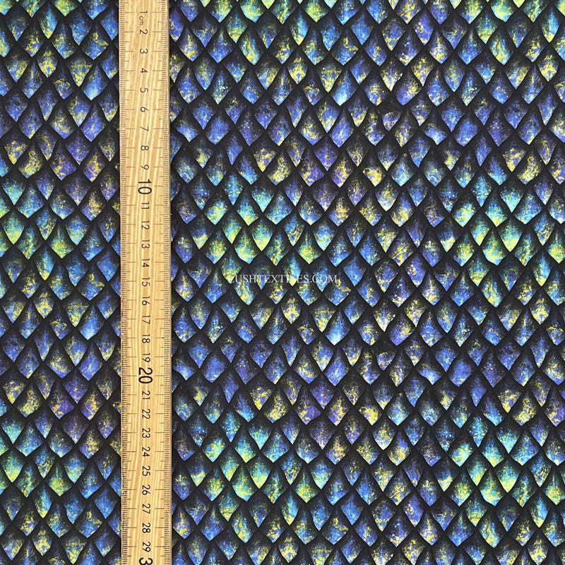 Dragon Fish Scales Print 100% Cotton Craft Fabric, Blue