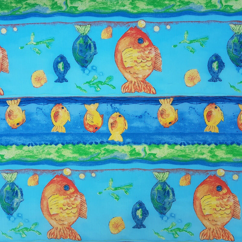 BLUE AQUARIUM FISH SEA LIFE WATER RESISTANT RIPSTOP FABRIC MATERIAL BY THE METRE