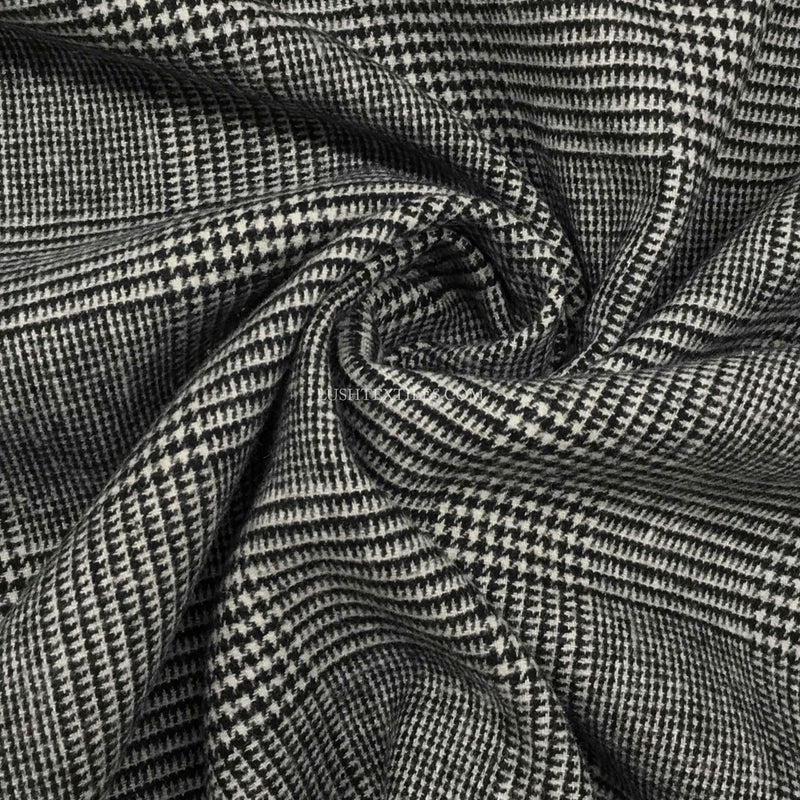 Glen Plaid Dogtooth Wool Blend Fabric, Black/White