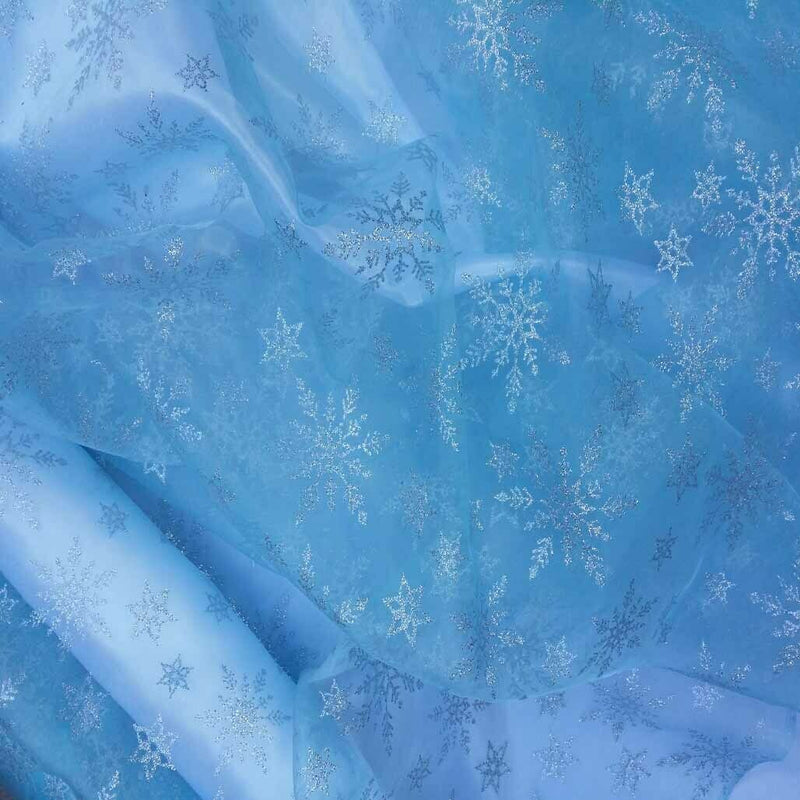 Glitter Turquoise SNOWFLAKES ELSA Fabric Disney Frozen Girls Costumes Dress Deco