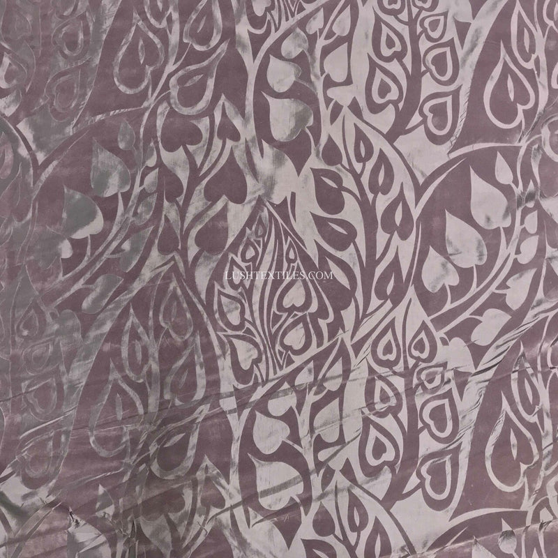 Floral Velvet Flock Taffeta Fabric, Aubergine