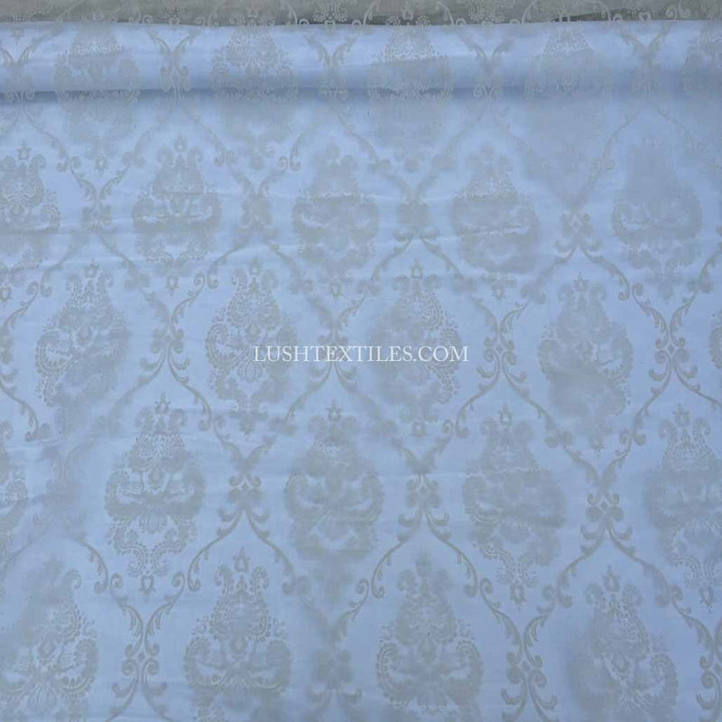 Damask 2 Velvet Flock Organza Net Voile Fabric, Cream