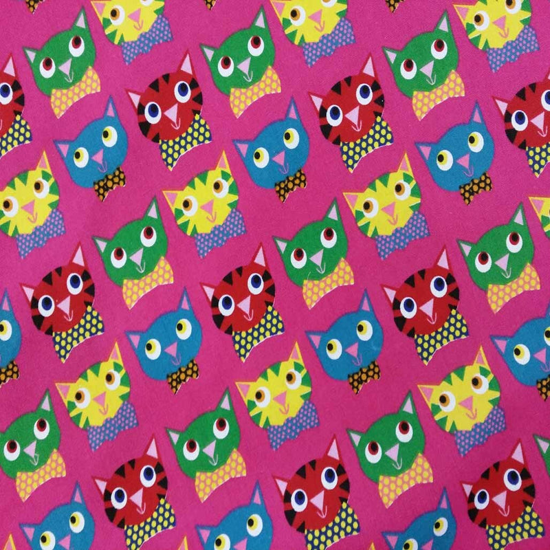 Cats Faces Print Print Furnishing Fabric, Cerise