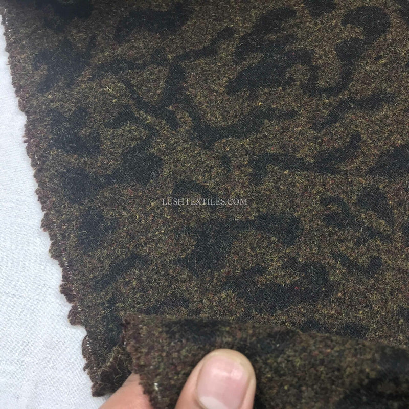 Camouflage Print Wool Blend Fabric, Brown