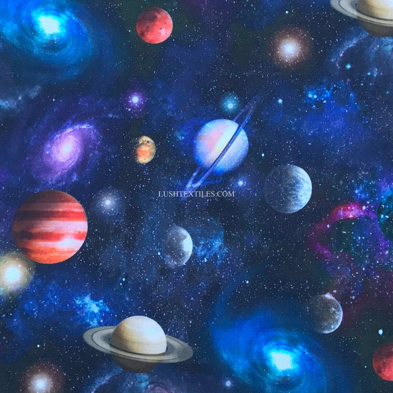 100% Cotton Fabric SPACE GALAXY UNIVERSE PLANET STARS Childrens Kids Material