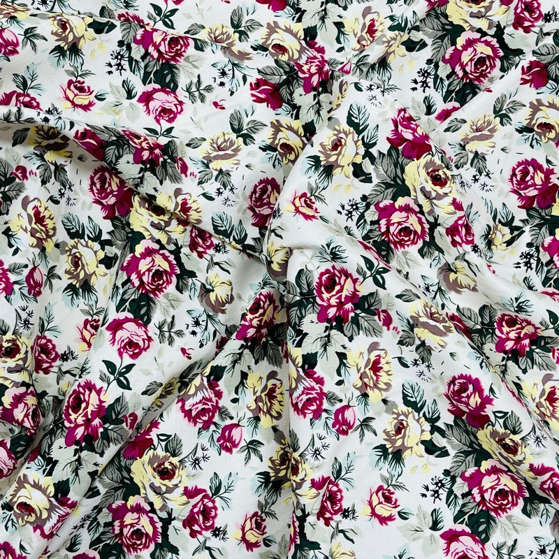 Floral Roses Stretch Cotton Fabric Dressmaking Sewing Crop Tops Evening Bridal