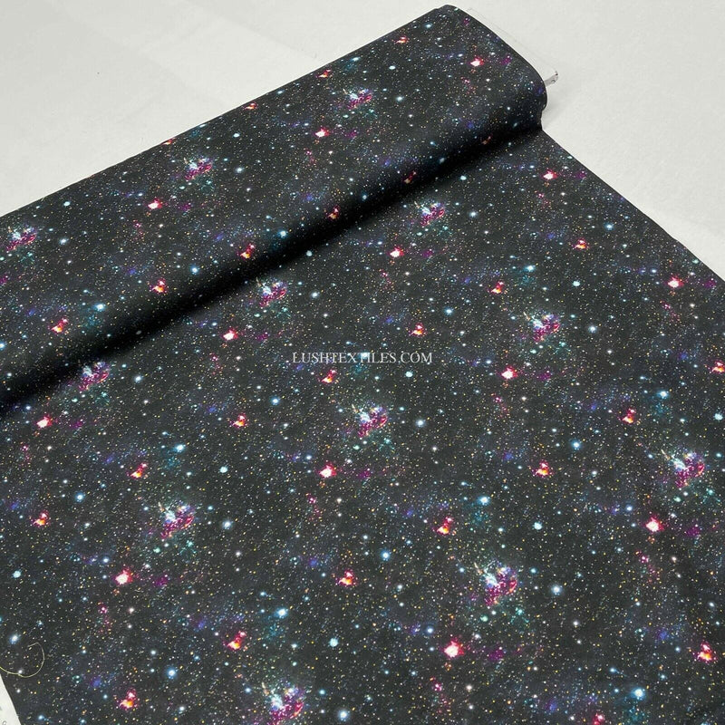 100% Cotton Fabric Galaxy Space Planets Universe Star Wars Childrens Kids, Black