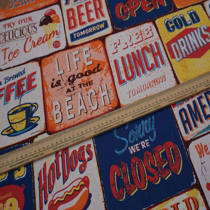 American Diner Bar Eatery Print Popart Fabric