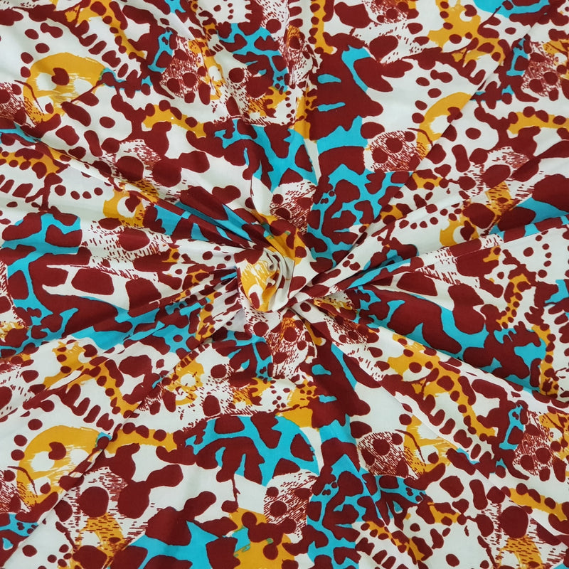 Animal Camo Abstract Print Lycra Dress Fabric, Rust