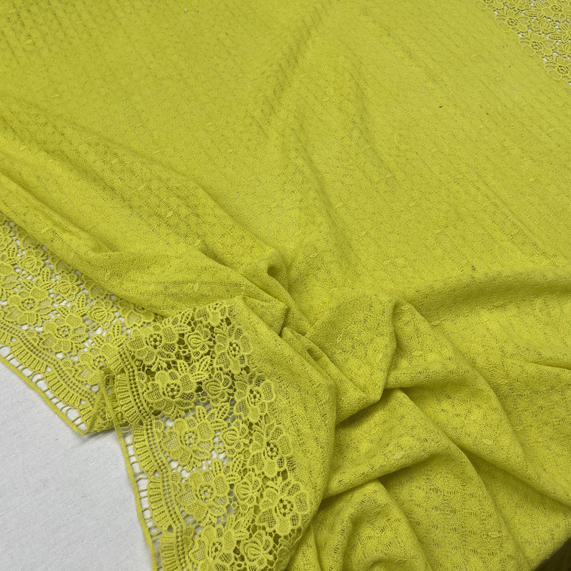 Daisy Floral Embroidery French Venice Lace Fabric, Lime Green