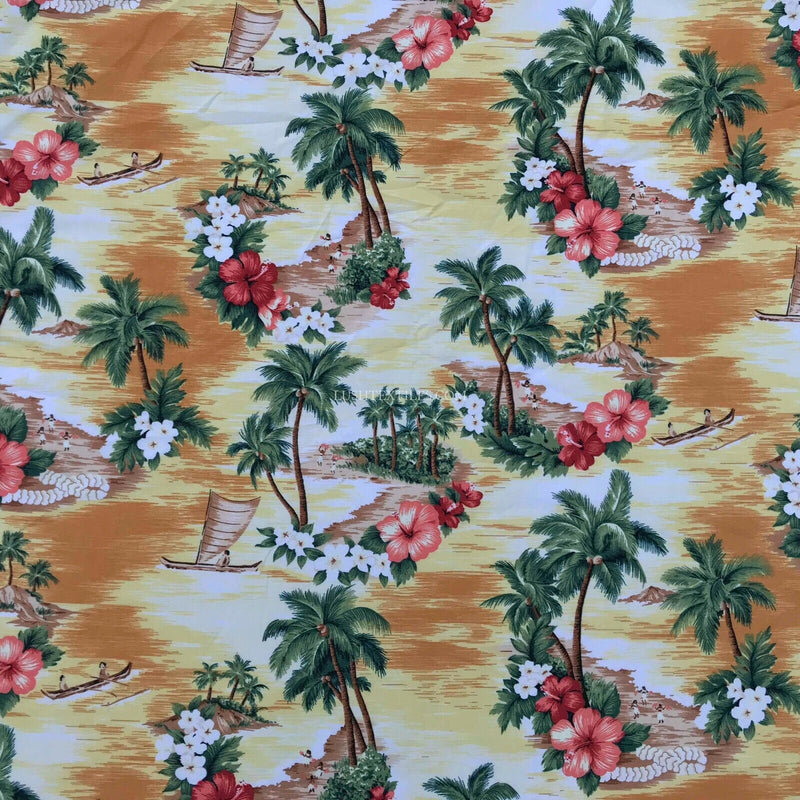 100% Cotton Hawaiian Palm Trees Hawaii Island Summer Dress T-Shirt Fun Fabric