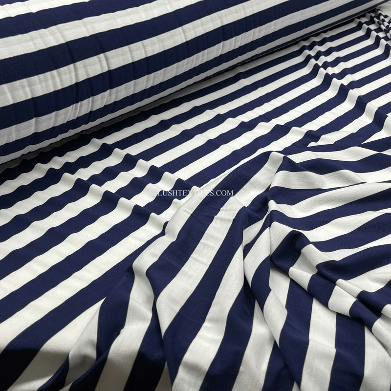 1" Stripe French Navy Striped Lycra Jersey Fabric, Navy/White