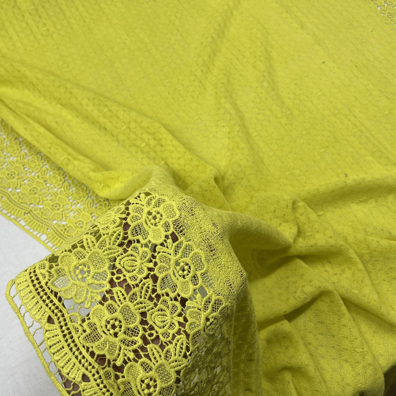 Daisy Floral Embroidery French Venice Lace Fabric, Lime Green