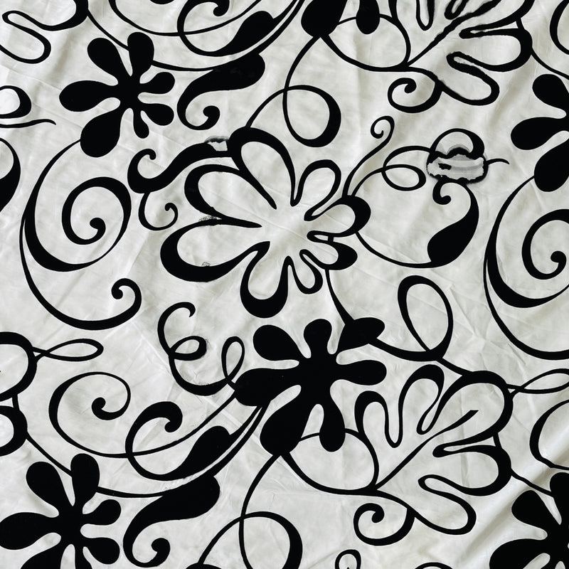 Black Monaco Velvet Flock Taffeta Fabric, White