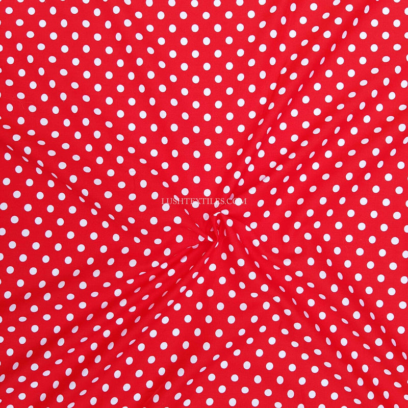 7mm White Spots Rose & Hubble Cotton Poplin Fabric, Red