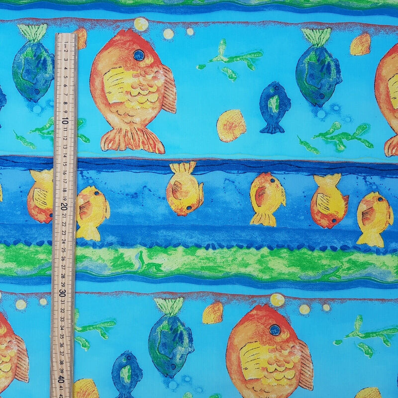 BLUE AQUARIUM FISH SEA LIFE WATER RESISTANT RIPSTOP FABRIC MATERIAL BY THE METRE