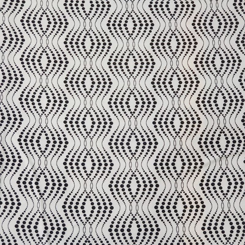 Tissu pour robe en lycra noir à pois, blanc