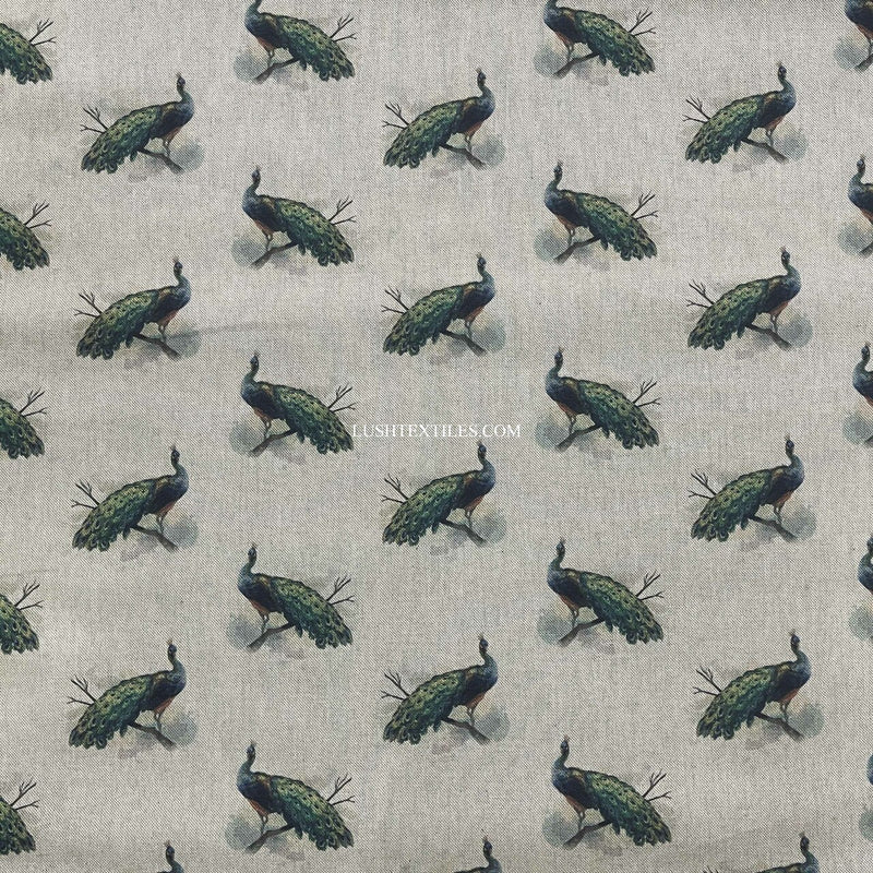 Digital Cotton Animal Linen Fabric, Peacocks