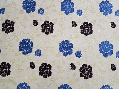 Blue And Brown Floral Upholstery Curtain Fabric - Cream