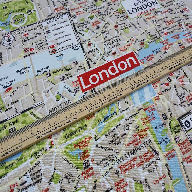 Central London Map Print Fabric