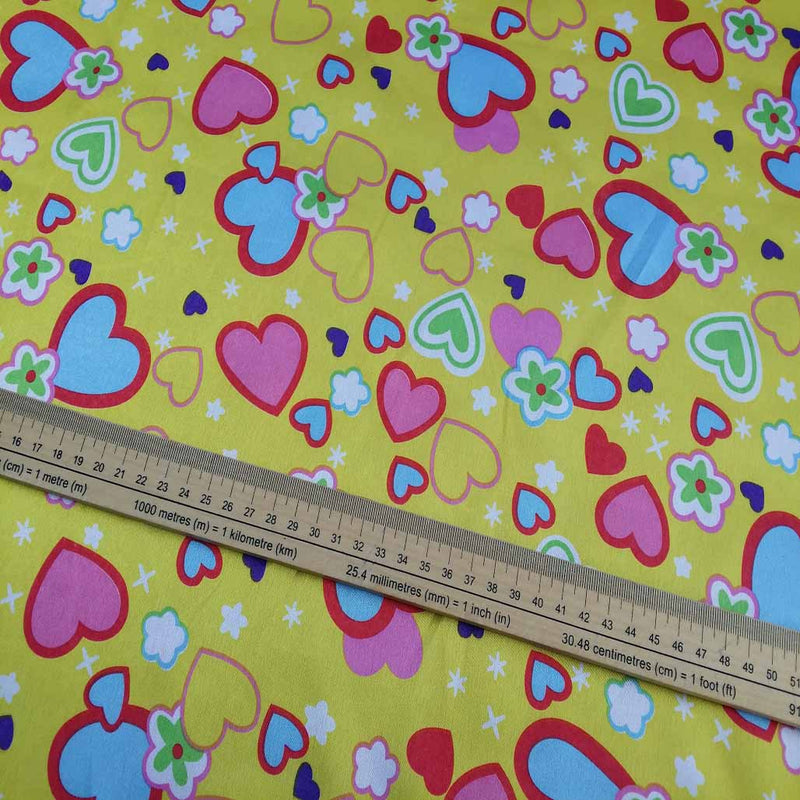 Colourful Hearts Printed Satin Dress Fabric