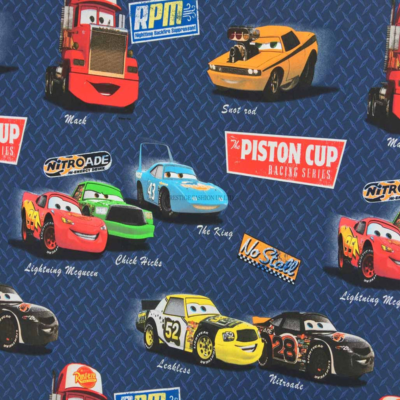 Disney Cars Print Kids Cotton Furnishing Fabric. Navy