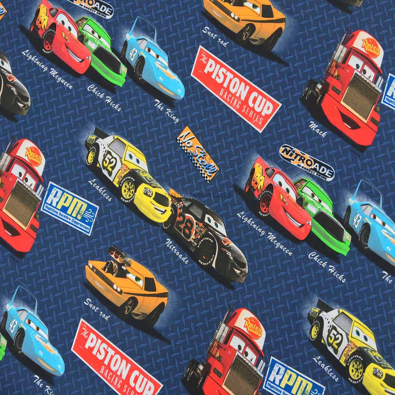 Disney Cars Print Kids Cotton Furnishing Fabric. Navy