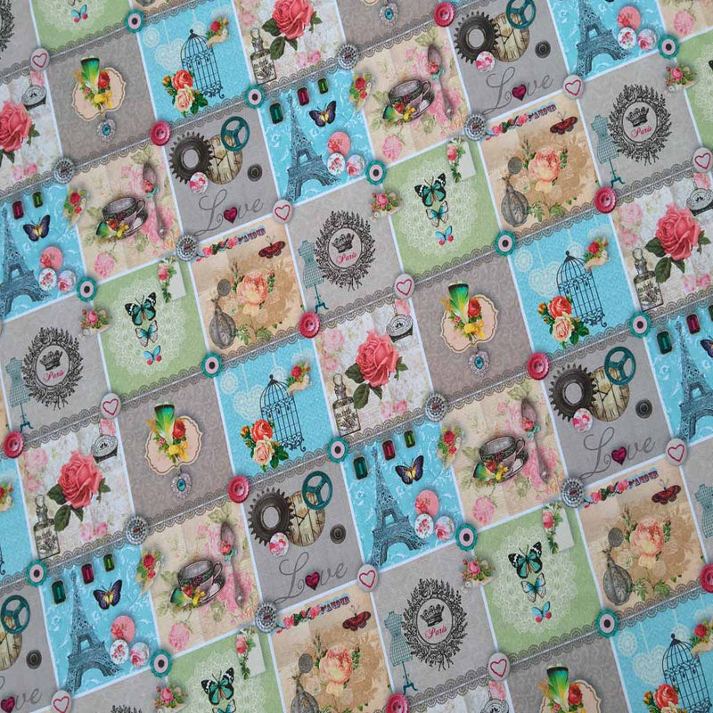 Eiffel Tower and Rose Digital Print Furnishing Fabric