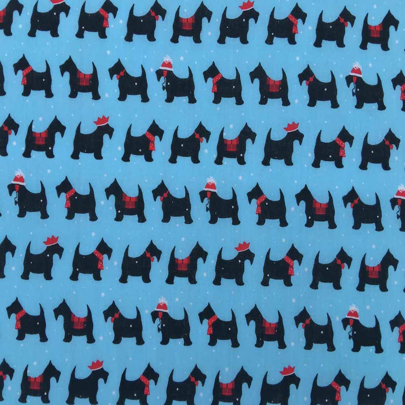 Scotty Dogs Xmas Print Polycotton Fabric