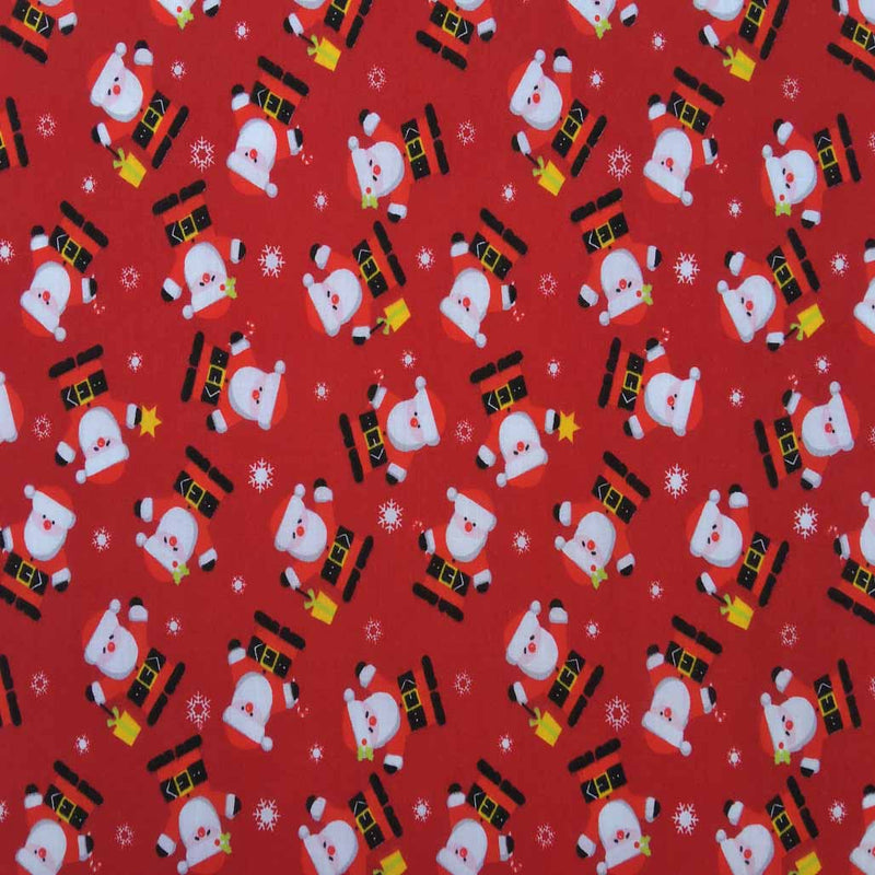 Santa Print Xmas Polycotton Fabric, Red