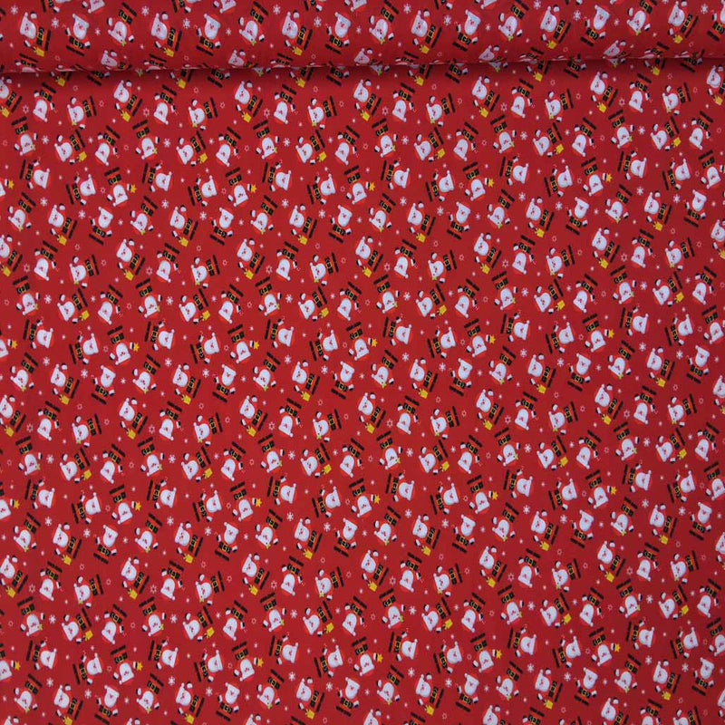 Santa Print Xmas Polycotton Fabric, Red