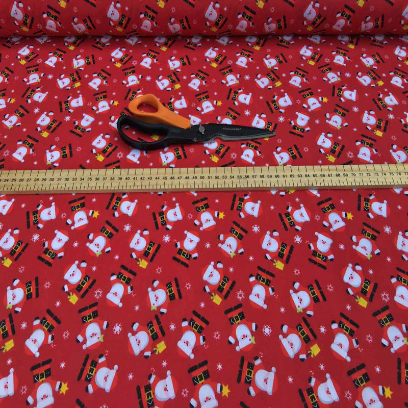 Santa Print Xmas Polycotton Fabric, Red