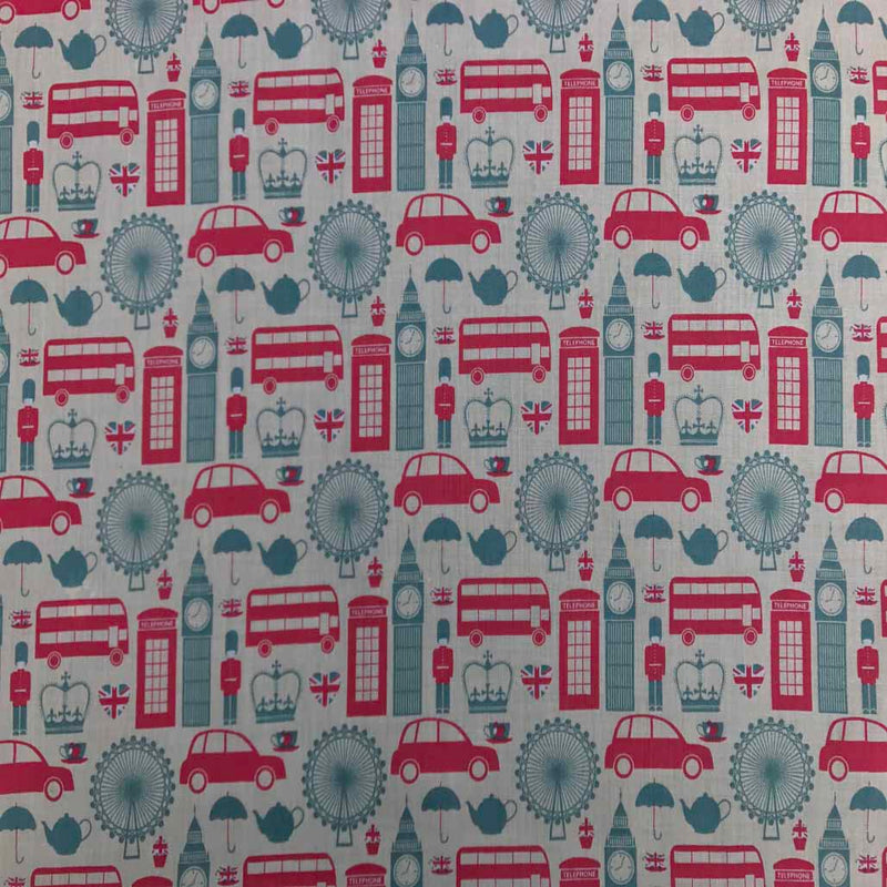 London Eye/Big Ben Print Poly Cotton Craft Fabric, Cream