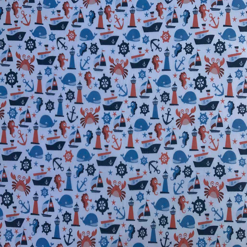 Sea Sailing Boats Print Poly Cotton Craft Fabric