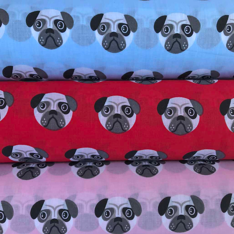 Cute Pugs Print Poly Cotton Craft Fabric