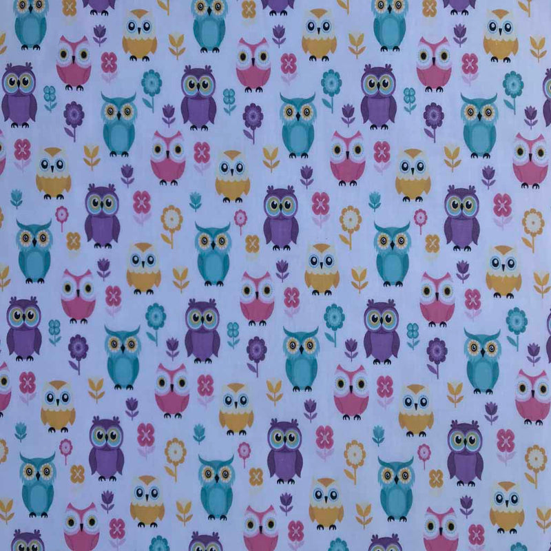 Owls Print Poly Cotton Craft Fabric, Candy