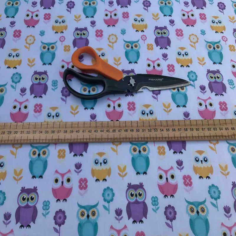 Owls Print Poly Cotton Craft Fabric, Candy