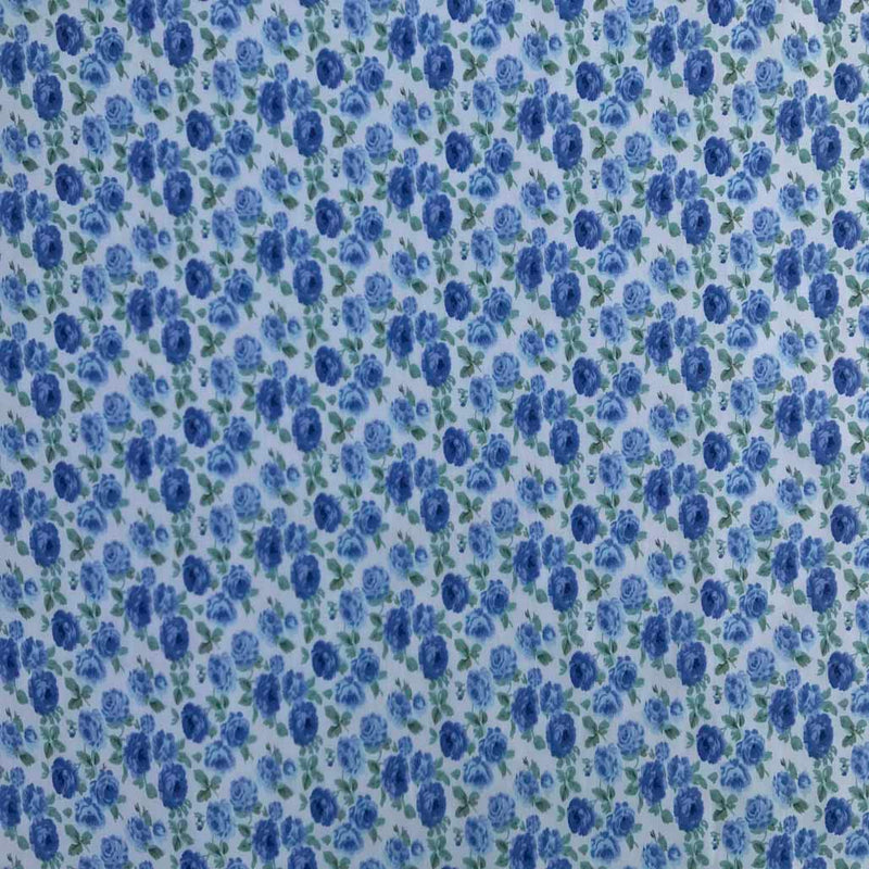 Cute Roses Print Poly Cotton Craft Fabric, Blue